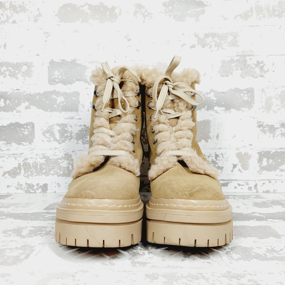 NEW Sam Edelman Kyler 2 Faux Shearling Platform Lace Up Ankle Bootie T76 - Picture 3 of 11
